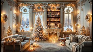 Christmas Ambience Live | Cozy Room with Jazz Piano & Snowfall | Instrumental Holiday Music