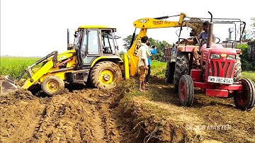 Jcb 3dx Machine Loading Mud In Sonalika 42 Di Rx And Mahindra 475 Di Tractor For Making Pond | Jcb