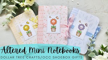Altered Mini Composition Notebooks  | Dollar Tree Crafts | Lawn Fawn | OCC Shoebox Gifts