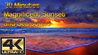 4k sunset seaviwe and sea wave sound