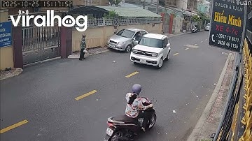 Driver Opens Door Into Oncoming Traffic || ViralHog