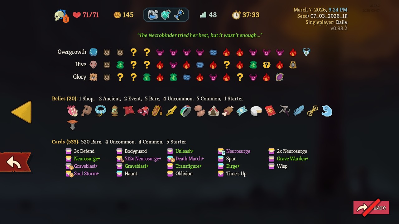 Daily run necrobinder broken