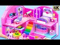 How to make pink teddy bear house with 5 special rooms for animals  diy miniature cardboard house