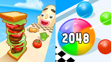 Sandwich Runner vs Merge 2048 Race Ball Game All Levels Gameplay Android, iOS