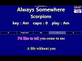 Always Somewhere - Scorpions (Karaoke & Easy Guitar Chords)  Key : Am