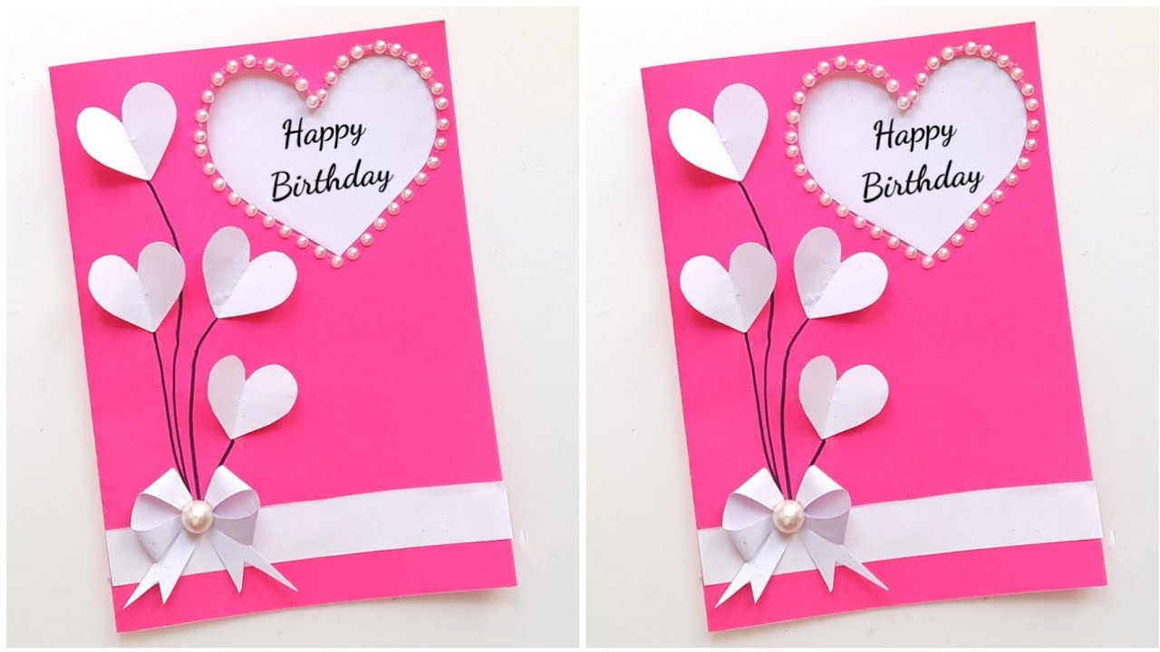 Easy & Beautiful Birthday Card Making • Pink Colour Birthday Card Idea ...
