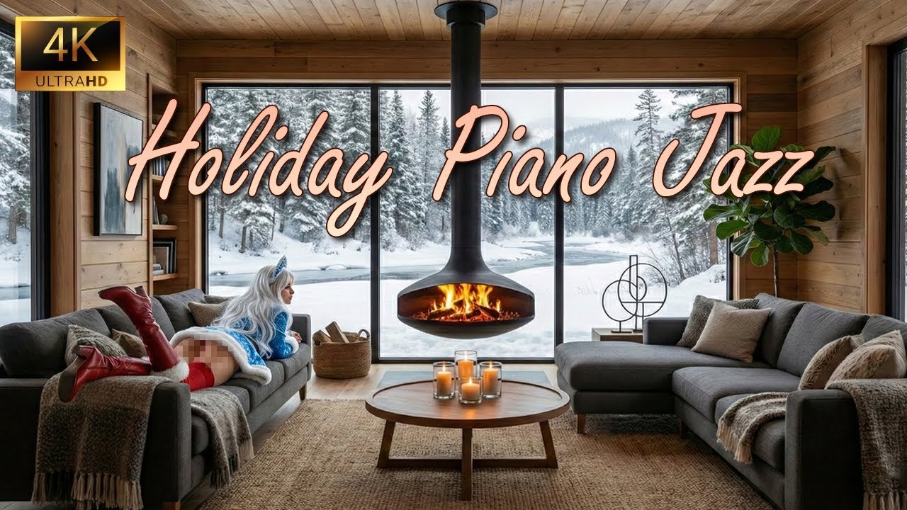 🔥 4K Cozy Winter Cabin Ambience — Crackling Fireplace & Falling Snow 24/7