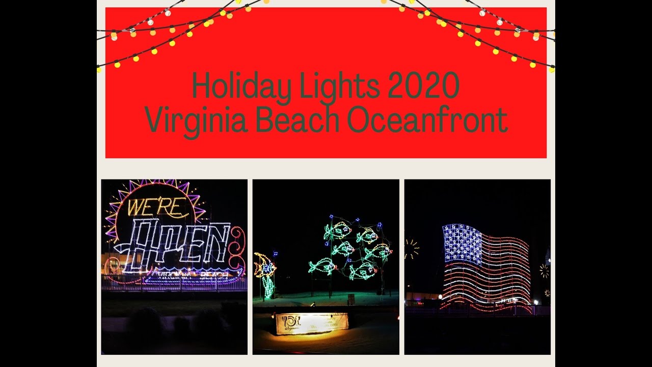 Holiday lights at Virginia Beach Oceanfront. Driving on the boardwalk