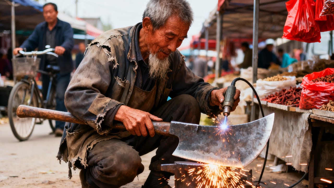 【绝了！】66 岁农村大集老手艺人！20 元精改旧斧头，老手艺让钝斧重拾锋利【陈导 - 来这了】
