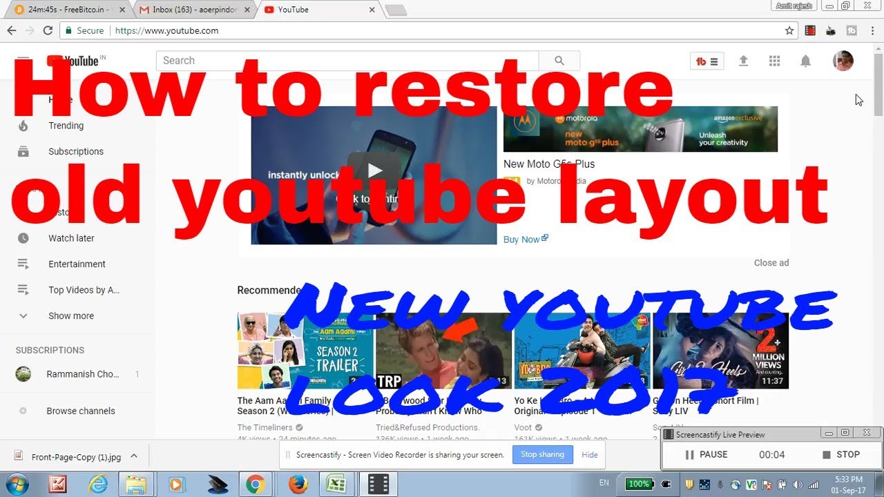 How to restore old youtube layout | Youtube new layout 2017 | Restore ...