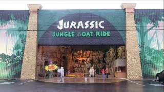 Jurassic Jungle Boat Ride  Full Lights On Ride & Walk Thru Behind The Scenes / Dinosaur Attraction