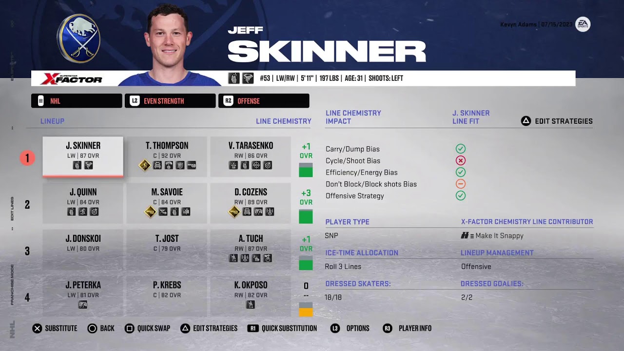 NHL 23 Buffalo Sabres franchise 2022-23