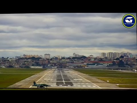 Decolagem de caça F-5 com backtrack na pista 27R do Aeroporto de Guarulhos