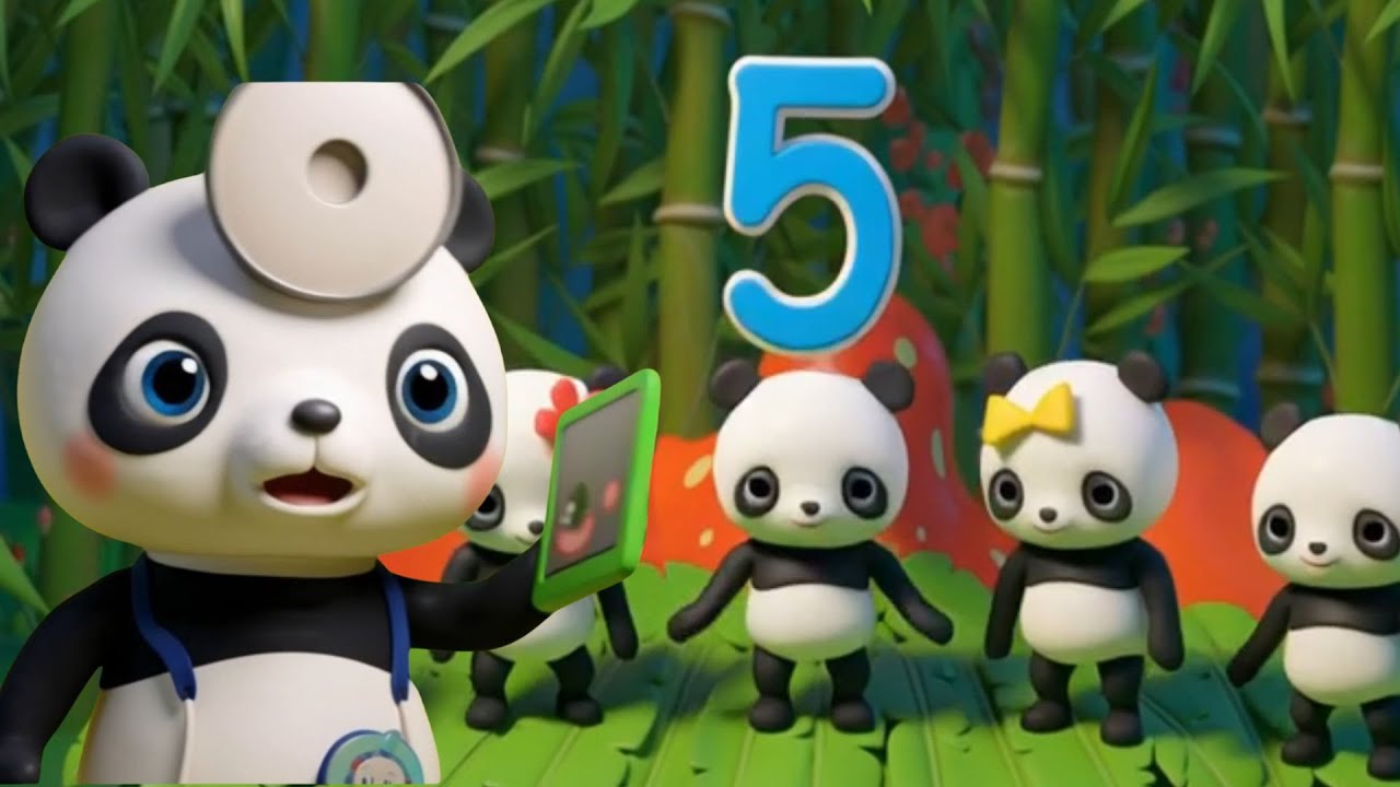 Five Little Pandas Jumping on the Bed (3D) | Nursery Rhymes & Kids Songs | Little Bee