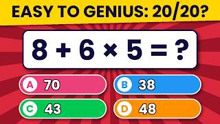 20 Questions from Easy to Genius 🧠| Add, Subtract, Multiply & Divide | Can You Get 20/20