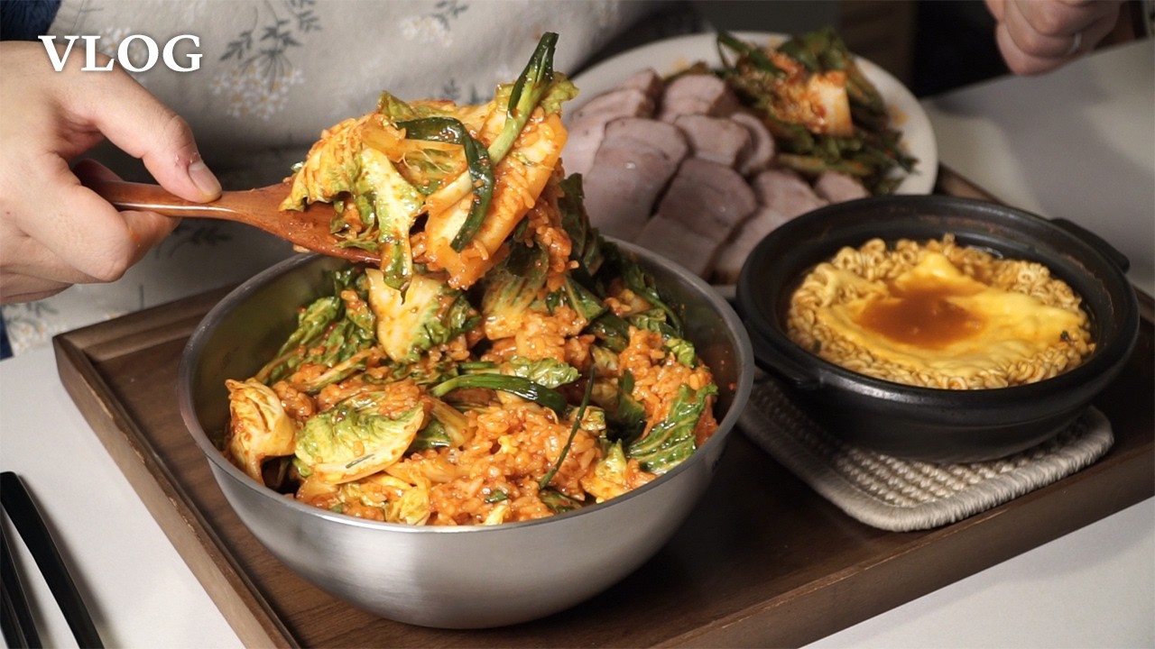 봄동비빔밥 양푼 가득 비벼서 와구와구🌱| BHC와 신라면알리오올리오, 야채곱창, 명절요리 게장, 갈비, 가마타마 우동 | 먹방 요리 브이로그