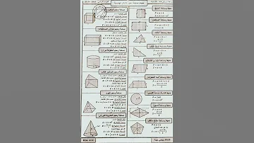 ملخص شامل حول جميع قوانين مساحة محيط و حجم الأشكال الهندسية مربع مستطيل هرم مثلث مكعب دائرة 