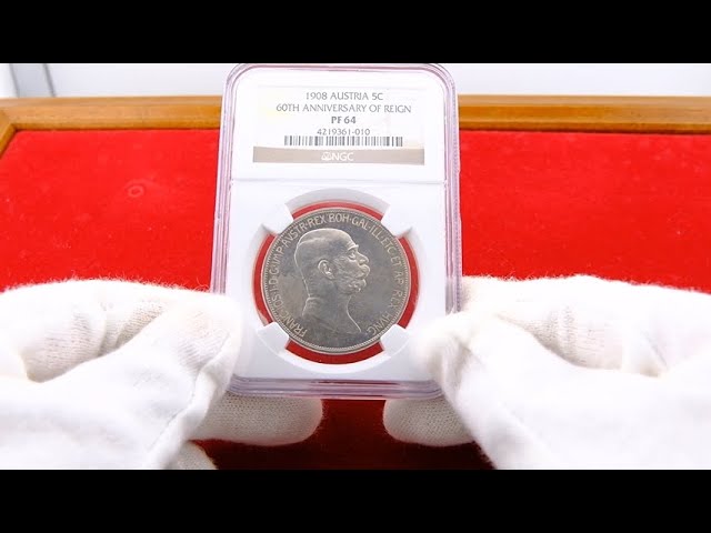 オーストリア 1908年 プルーフ 5コロナ銀貨 フランツヨーゼフ治世60
