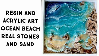 Resin and Acrylic Art Ocean Beach Resin with real sand and stones /Part 1