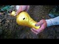 The treasure hunter was lucky to find a unique treasure when he explored the abandoned fish pond