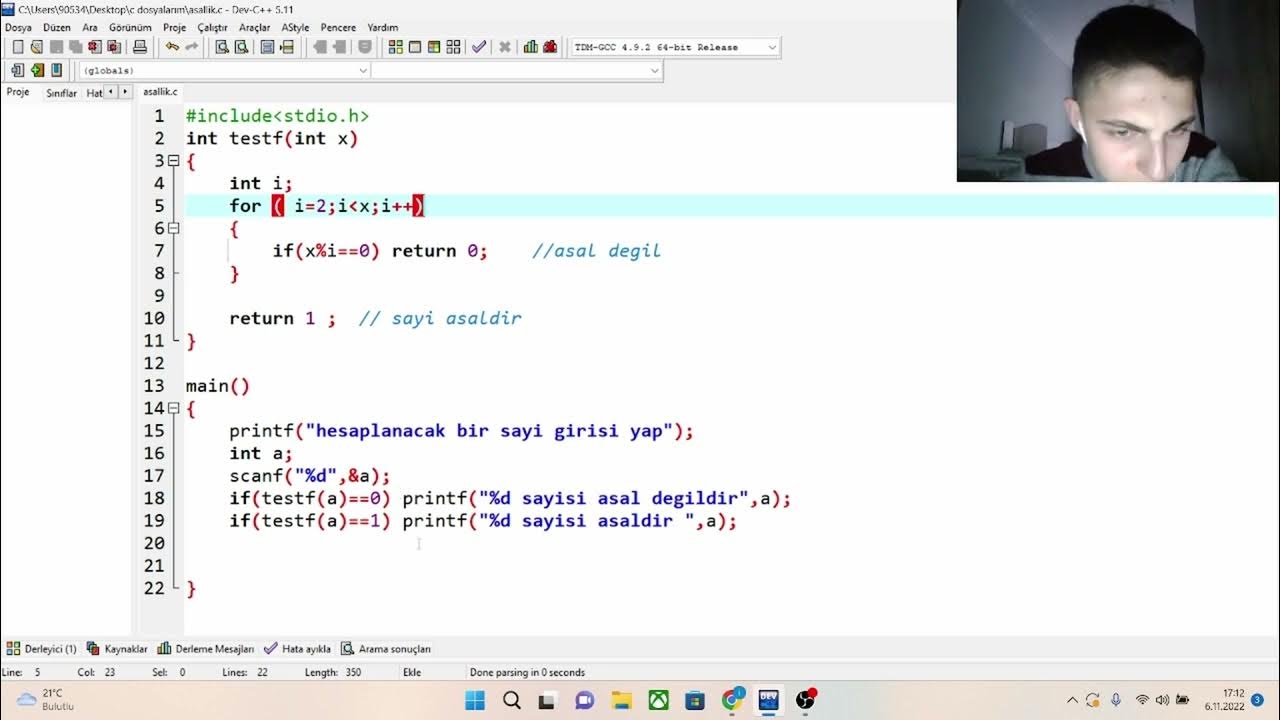 DEV C uygulamasında asal sayı hesaplama - YouTube