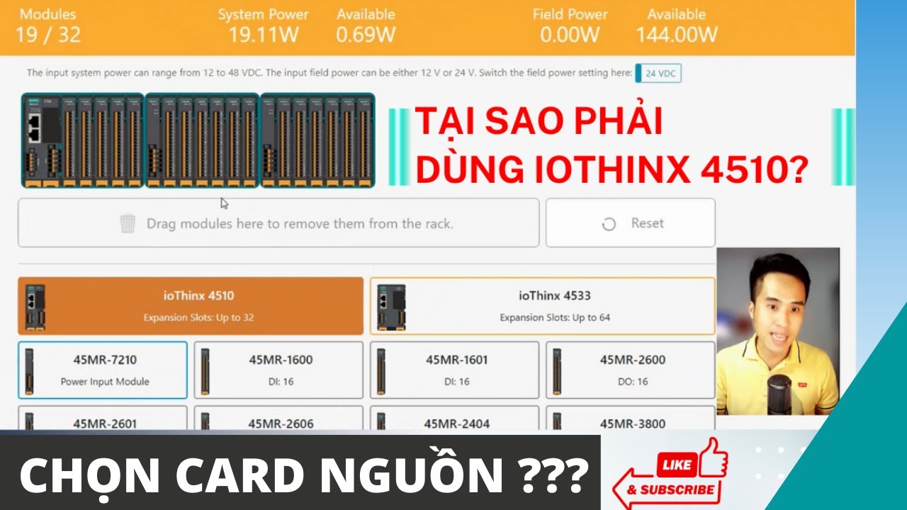Giám sát 512 (DI) & tích hợp chuyển đổi RS485/232 sang Modbus TCP với IOthinx 4510, Chọn Card Nguồn?