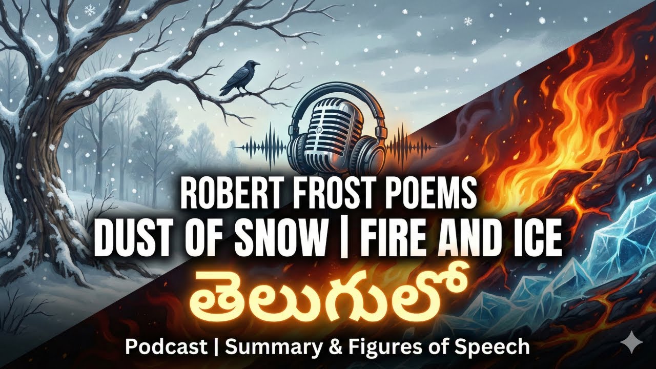 Dust of snow, Fire and ice Poems | PODCAST | Telugu Summary & Discussion  | Figures of speech