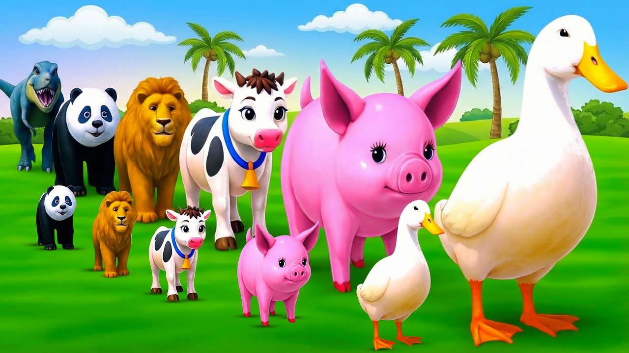 Long Slide Game with Colourful Duck Cow Tiger Gorilla Dog Elephant 3d Animal Game Funny 3d Animals