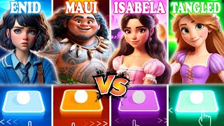 Enid Sinclair vs Maui vs Encanto Isabela vs Tangled - Tiles Hop! Bloody Mary | Your're Welcome!