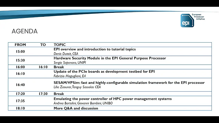 EPI Tutorial at HiPEAC21
