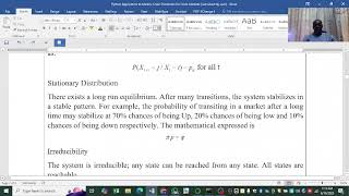 Python Application to Markov Chain Algorithm  Video One