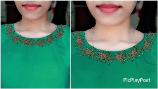 എളുപ്പത്തില്‍ ഒരു party wear dress ചെയ്യാം|simple hand embroidery neck design|passion in fashion