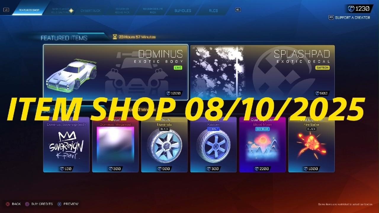 Rocket League item shop today 08/10/2025 - SKY BLUE BLOOD MOON & BLACK FIRE BALLER
