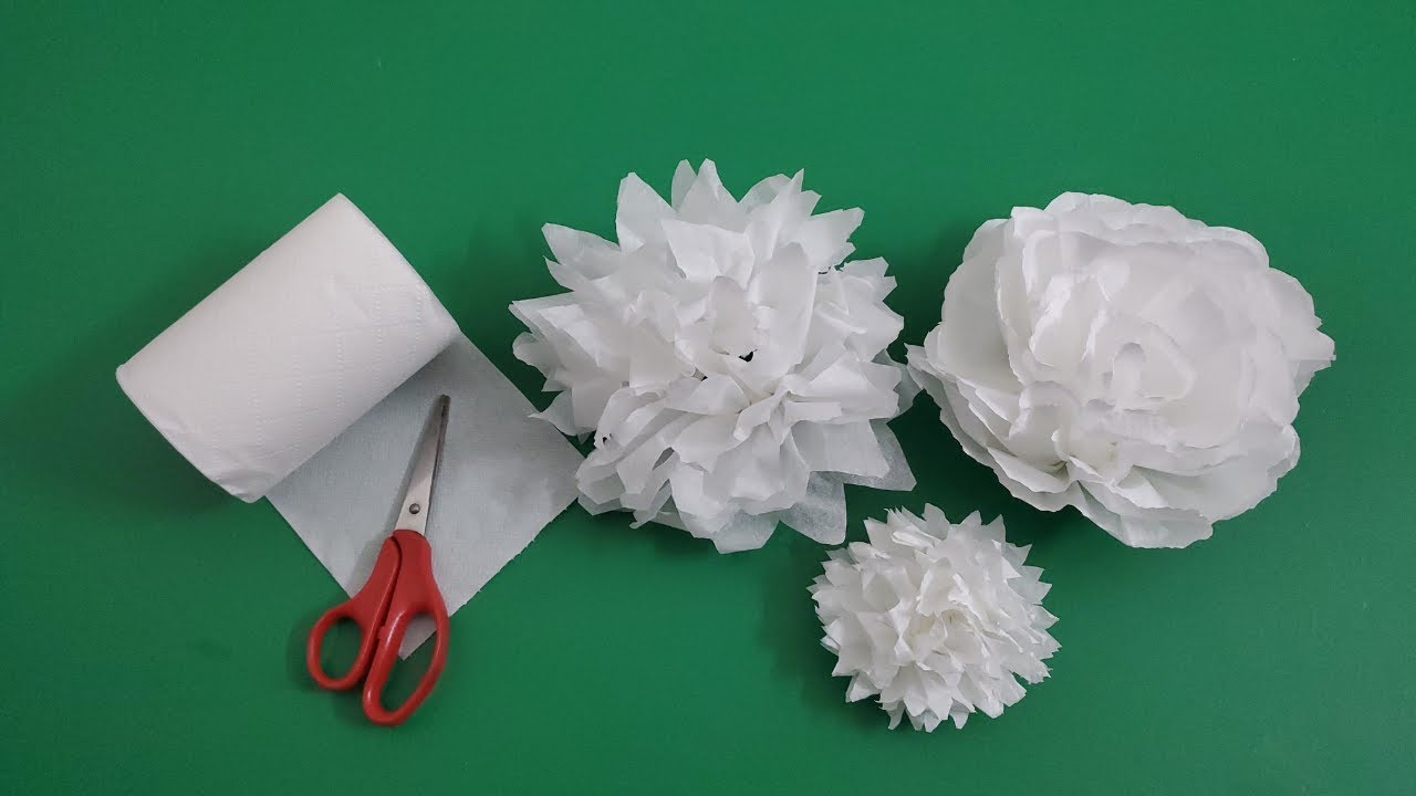 Turn Tissue Paper into White Flower - Easy Paper Flowers - Handmade Craft -  Room Decoration Ideas 