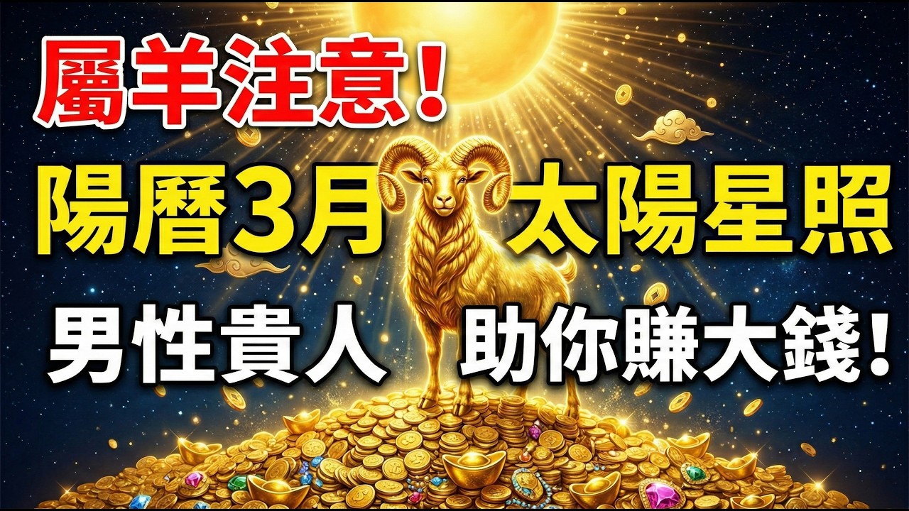 屬羊人注意！陽曆3月，「太陽」星照，男性貴人將帶你開啟賺大錢的新路徑！#屬羊2026運勢 #2026生肖羊運勢 #生肖羊 #屬羊 #貴人 #財運 #算命 #轉運 #避邪 #感情 #健康 #家庭 #財運