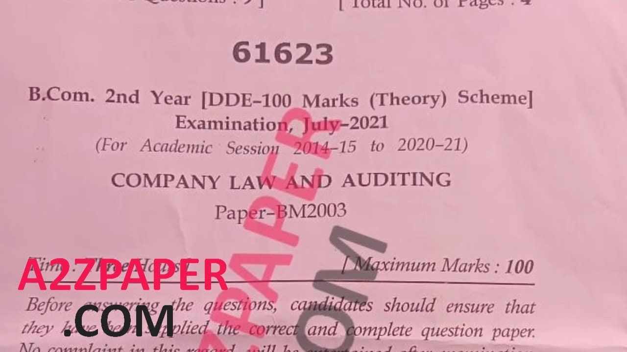 Mdu BCom DDE 2nd Year Company Law Question Paper 2021