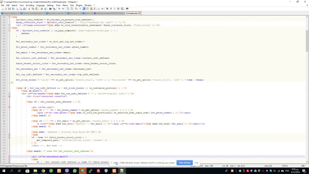 How to add an address to Divi Secondary Menu