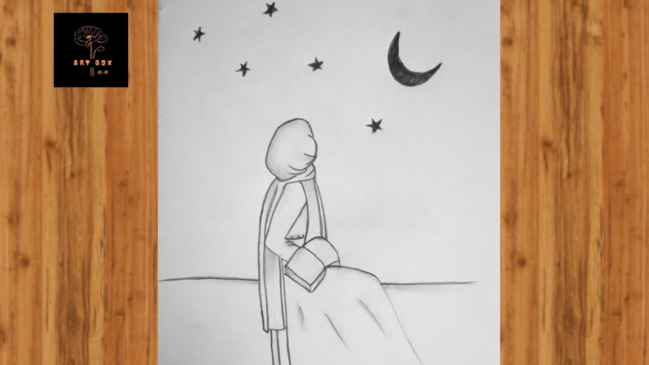 Easy Ramadan drawing ||Hijab girl drawing|| cute drawing for beginners || Ramadan art tutorial