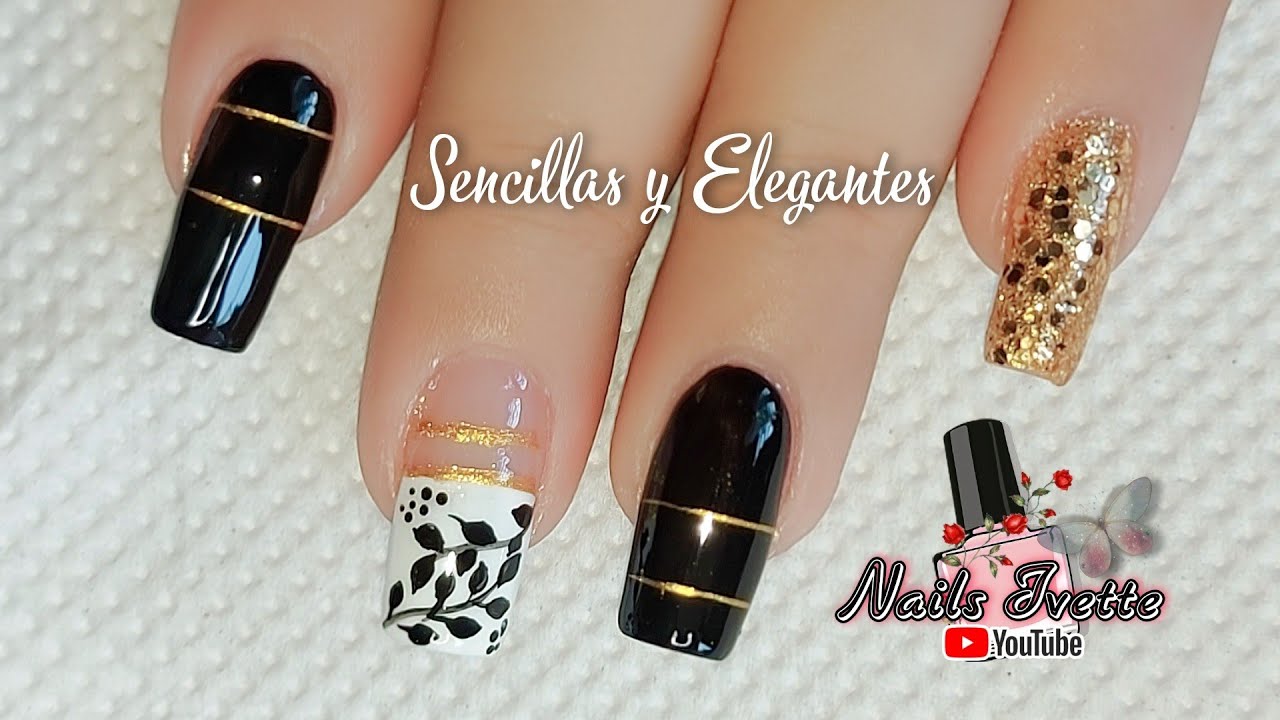 Decoración de uñas sencillas y elegantes/uñas fácil de hacer paso a paso/decoración  uñas con negro 