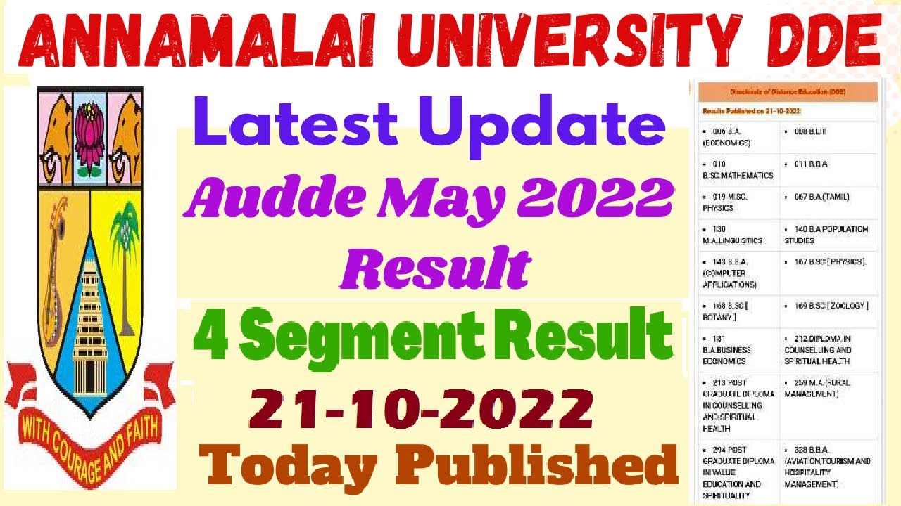 Annamalai University DDE/Latest Update/Audde May 2022/4 Segment Result/21-10-2022/Today Published