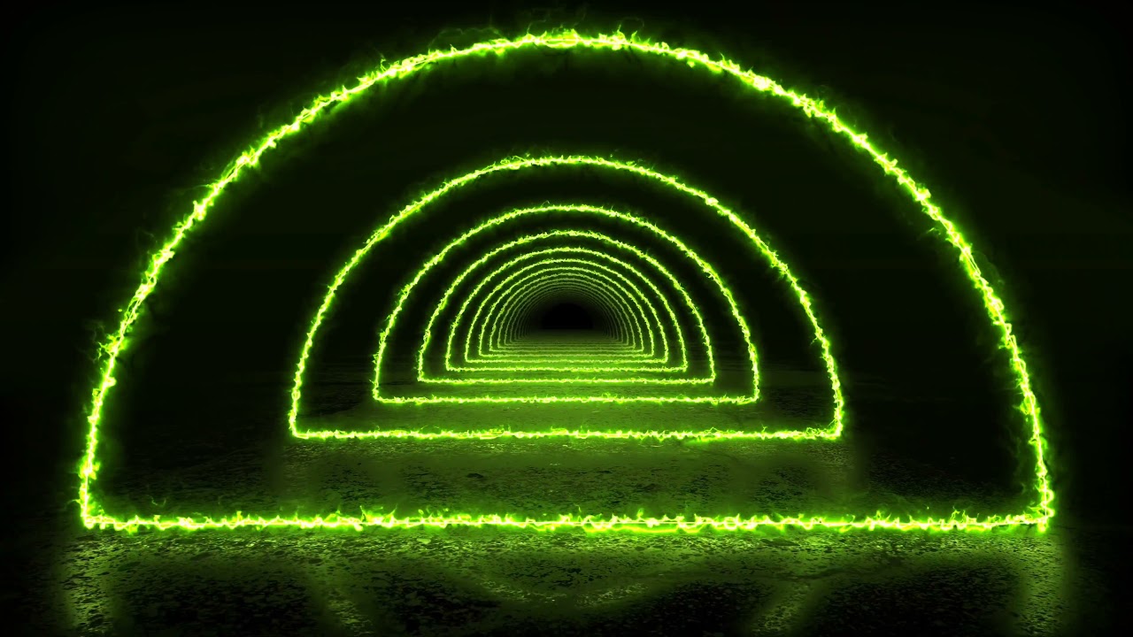 neon laser rings of green light tunnel 4k moving background