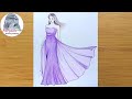 How to draw a girl with beautiful dress - step by step || Girl drawing || Art video