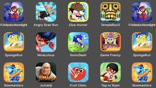 PJ Masks Moonlight,Angry Gran Run,Clue Hunter,Temple Run 2,Sponge Run,Miraculous,Sonic Dash,Jumanji, screenshot 5