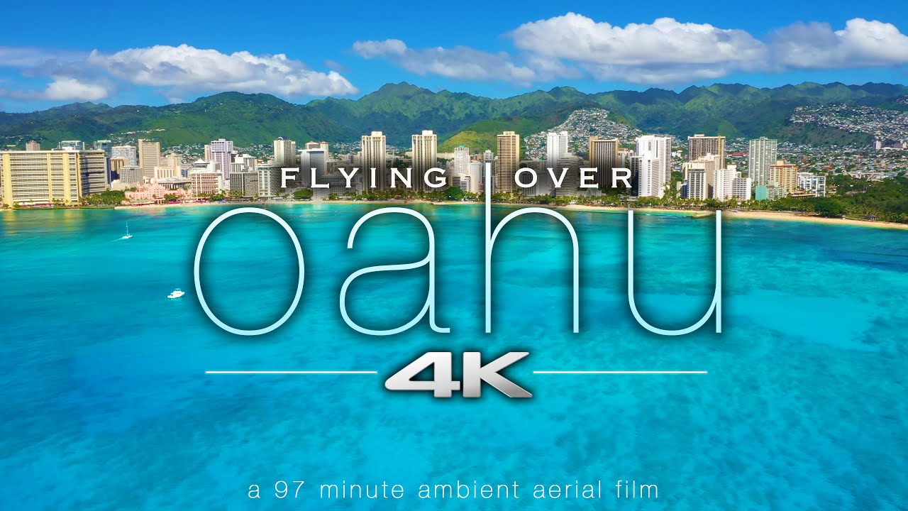 FLYING OVER OAHU 4K Hawaii Ambient Aerial Film  Music for Stress Relief   Honolulu to North Shore