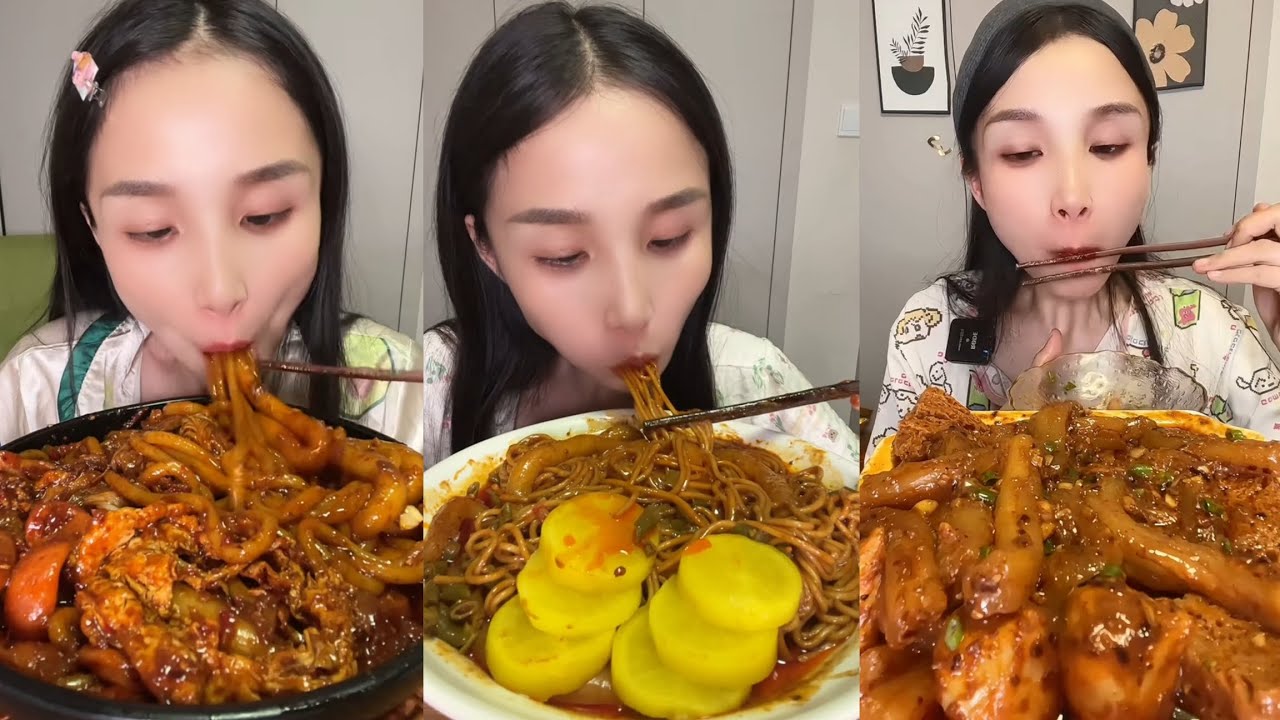 Spicy Noodles & Thick Sauce ASMR Mukbang | Slurping Eating Sounds, Chewy & Juicy | No Talking