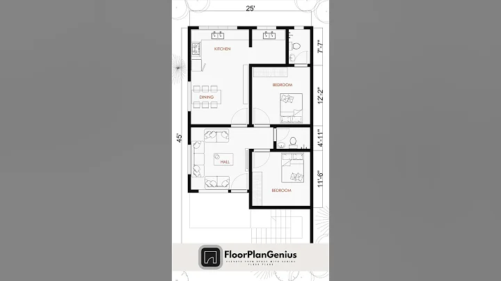 simple house plan design 25' X 45' #housedesign #houseplans #homeplan #shorts