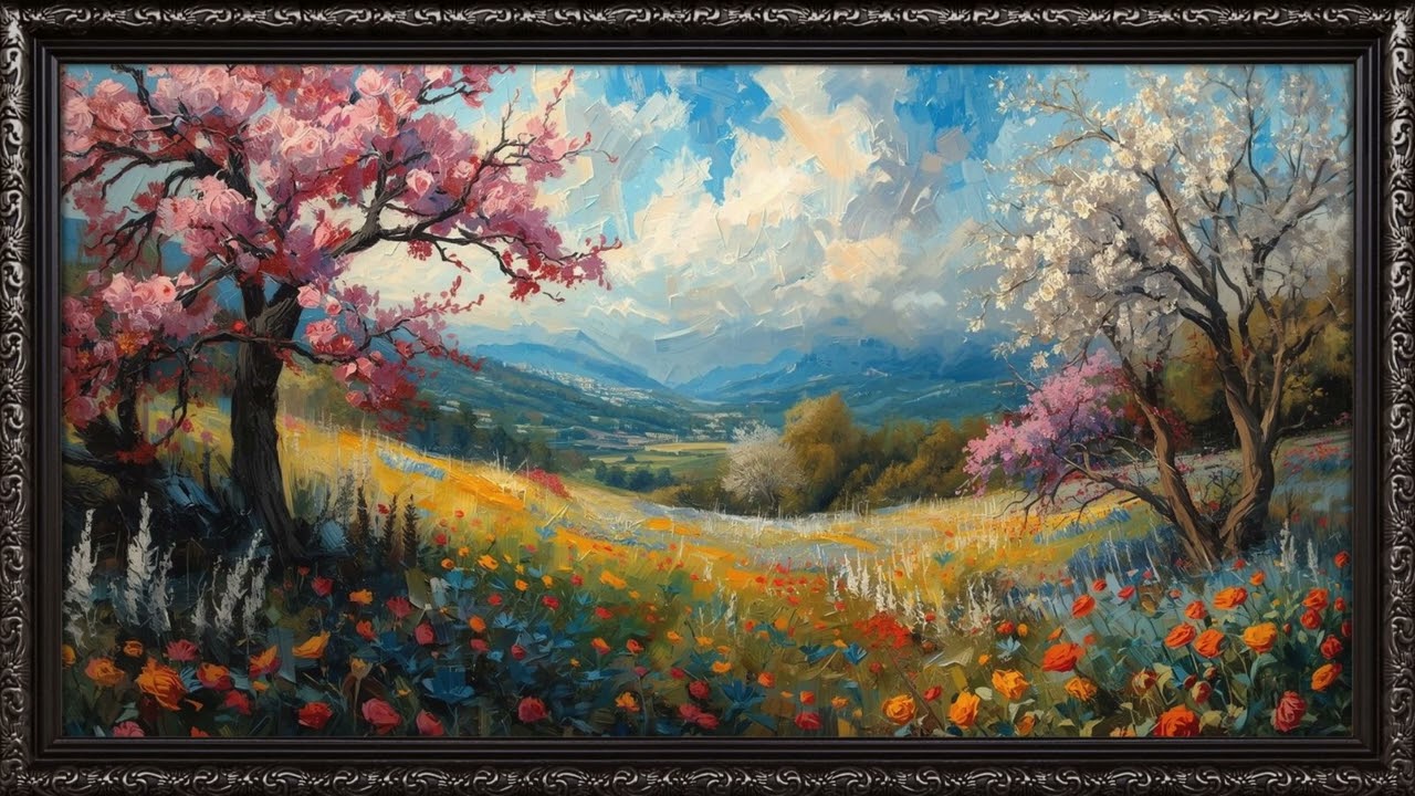 Blooming Spring, Vintage Oil Painting | Framed Classic Art for Home Decor & TV Screensaver