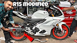 R15 New Model 2023 white colour 🤍 modified | R15 4.0 Exhaust sound 😜