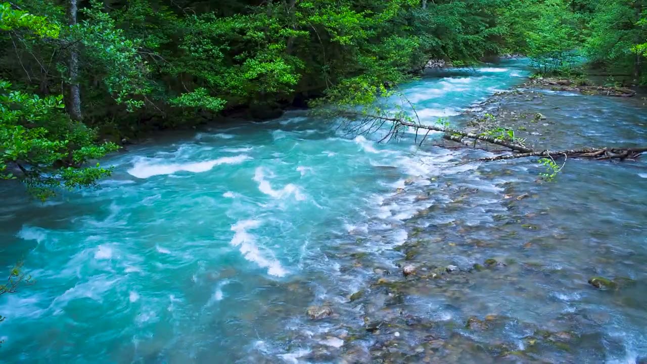 Calming Sound of Turquoise Mountain River. Nature Sounds, Flowing Water, White Noise for Sleeping.