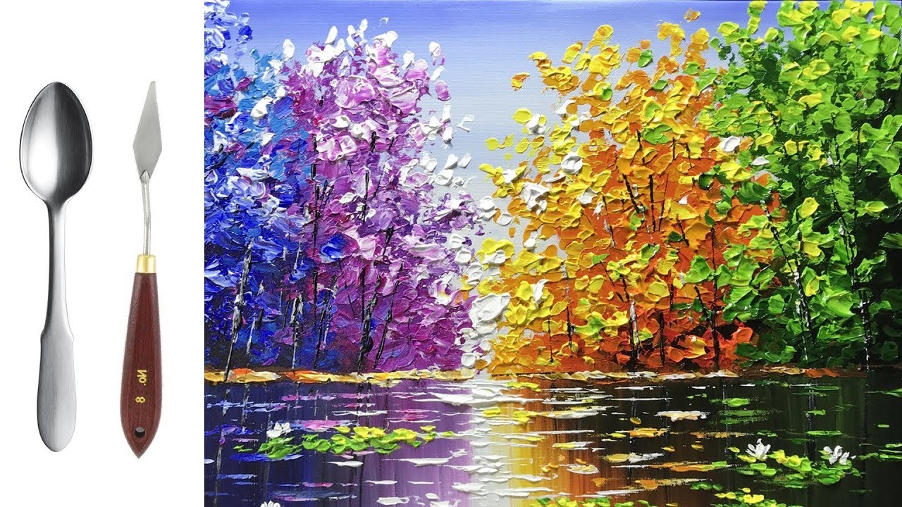 Challenge #16 Lake scene palette knife acrylic painting 